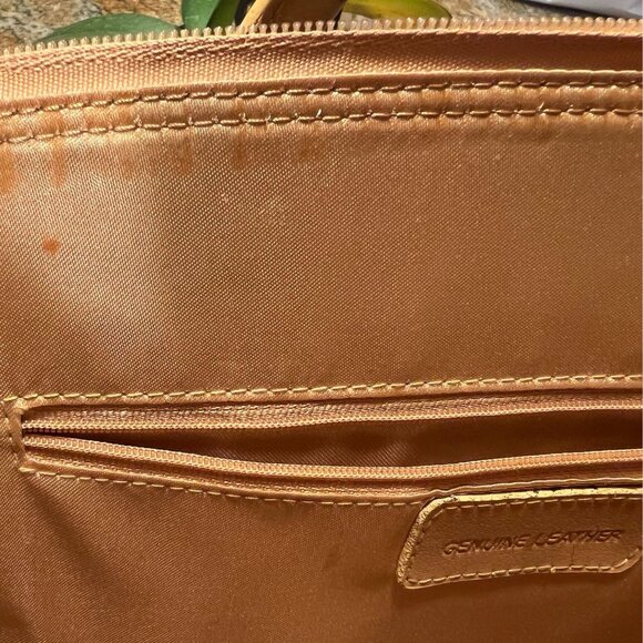 Tan Genuine Leather Handbag With Long Straps & Gold-Tone Hardware - Picture 6 of 7